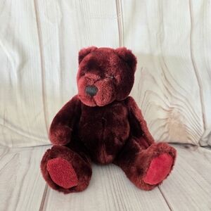Velvete By Greek Teddy Bear Plush Stuffed Toy Burgandy Ruby Soft 9 Inch